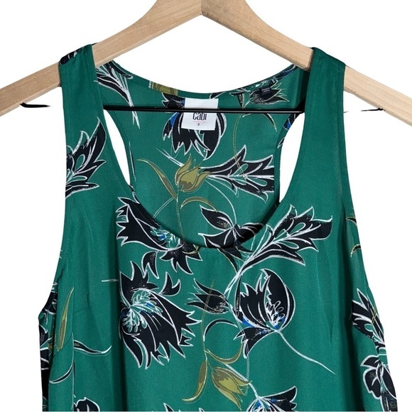 CAbi Sleeveless Zoe Falling Flowers Peplum Top Green Black - Size S - Picture 3 of 5